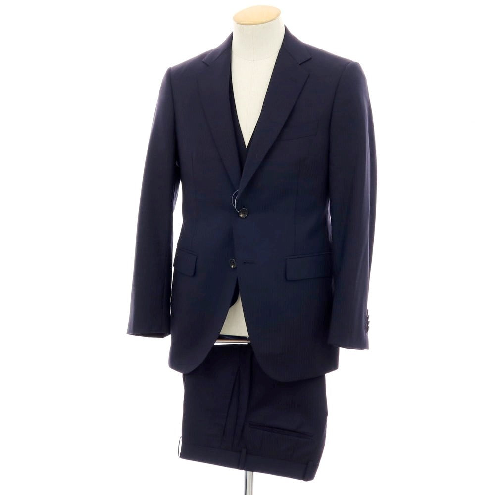 【中古】アザブテーラー azabu tailor ウール シャドウストライプ スリーピース 2つボタンスーツ ネイビー【サイズ上44/下79/ジレ46】【 状態ランクB 】【 メンズ 】 [DPD]
