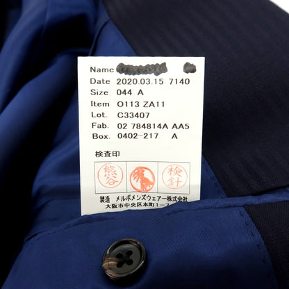 【中古】アザブテーラー azabu tailor ウール シャドウストライプ スリーピース 2つボタンスーツ ネイビー【サイズ上44/下79/ジレ46】【 状態ランクB 】【 メンズ 】 [DPD]