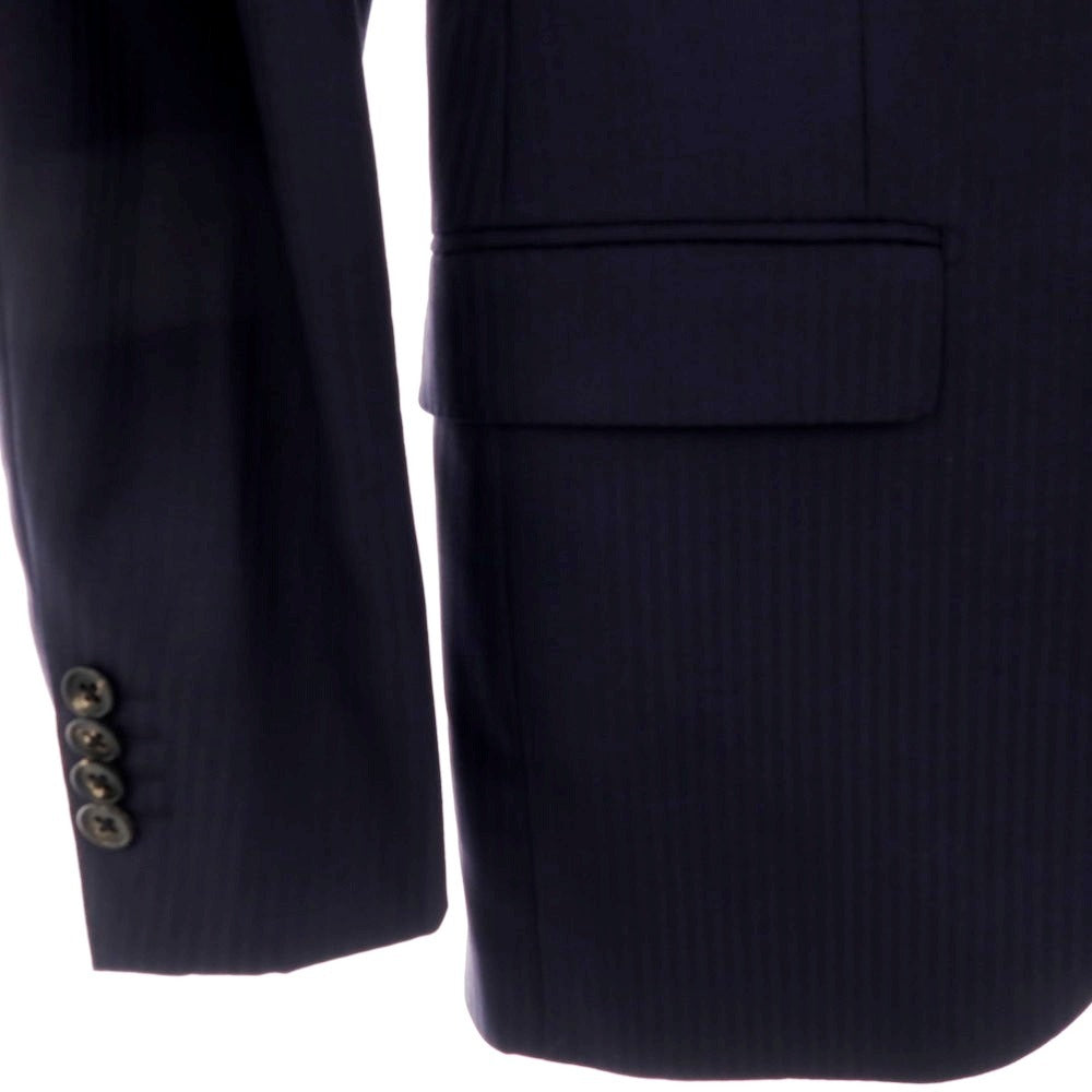 【中古】アザブテーラー azabu tailor ウール シャドウストライプ スリーピース 2つボタンスーツ ネイビー【サイズ上44/下79/ジレ46】【 状態ランクB 】【 メンズ 】 [DPD]