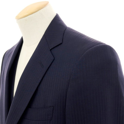 【中古】アザブテーラー azabu tailor ウール シャドウストライプ スリーピース 2つボタンスーツ ネイビー【サイズ上44/下79/ジレ46】【 状態ランクB 】【 メンズ 】 [DPD]