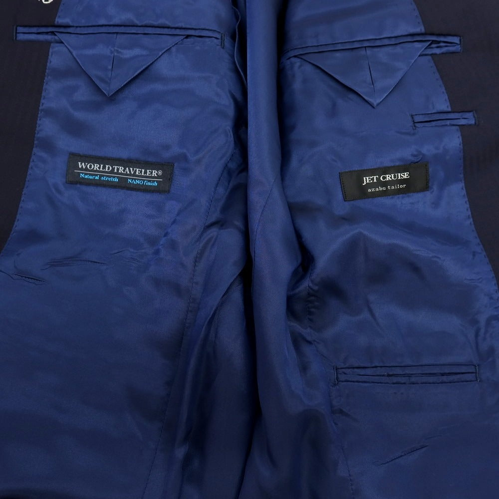 【中古】アザブテーラー azabu tailor ウール シャドウストライプ スリーピース 2つボタンスーツ ネイビー【サイズ上44/下79/ジレ46】【 状態ランクB 】【 メンズ 】