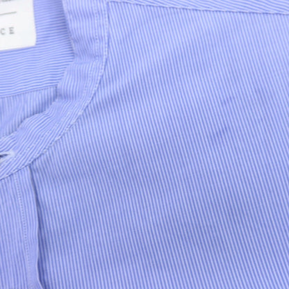 【中古】サルヴァトーレピッコロ Salvatore Piccolo EDIFICE別注 コットン ストライプ バンドカラー カジュアルシャツ ブルーxホワイト【 L 】【 状態ランクC 】【 メンズ 】