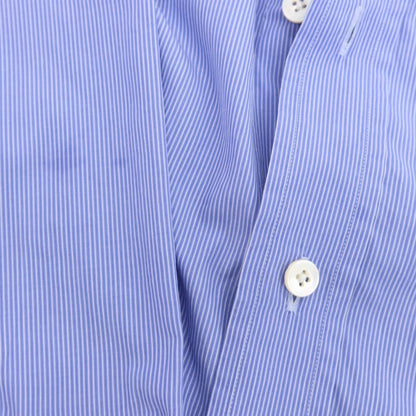 【中古】サルヴァトーレピッコロ Salvatore Piccolo EDIFICE別注 コットン ストライプ バンドカラー カジュアルシャツ ブルーxホワイト【 L 】【 状態ランクC 】【 メンズ 】