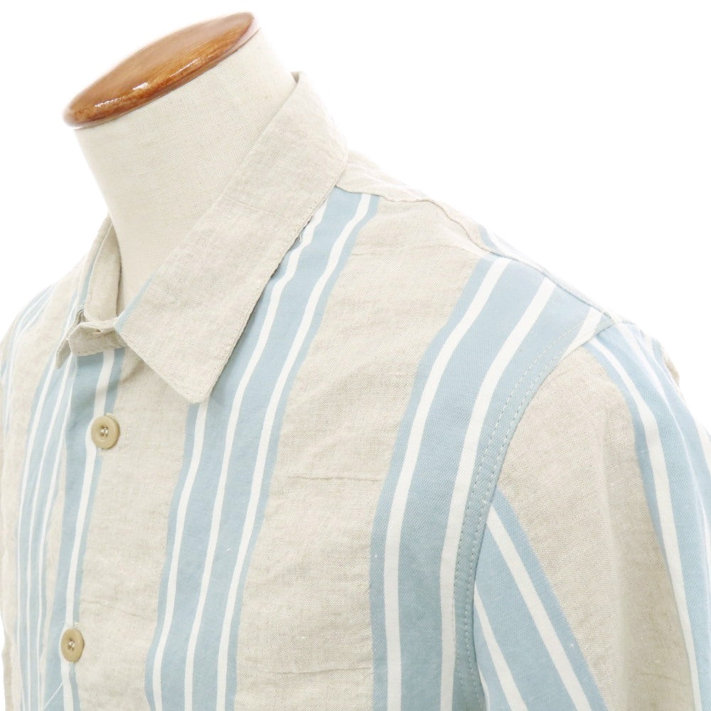 【中古】イーストハーバーサープラス East Harbour Surplus HADLEY 80 リネンコットン ストライプ シャツジャケット グレージュxブルーグリーン【 46 】【 状態ランクB 】【 メンズ 】