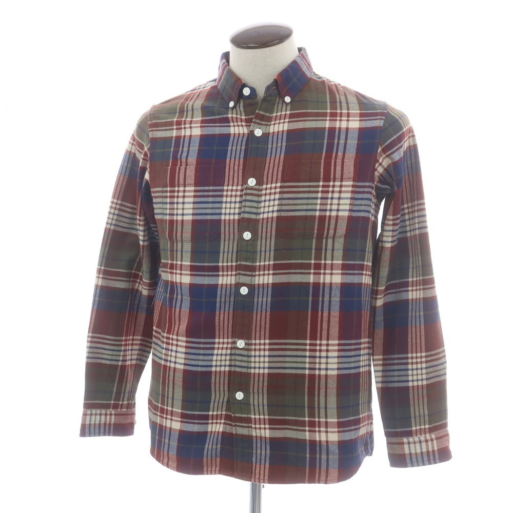 【中古】ザノースフェイス THE NORTH FACE ポリエステルコットン チェック ボタンダウン カジュアルシャツ ブラウンxダークレッド【サイズL】【 状態ランクB 】【 メンズ 】 [CPD]