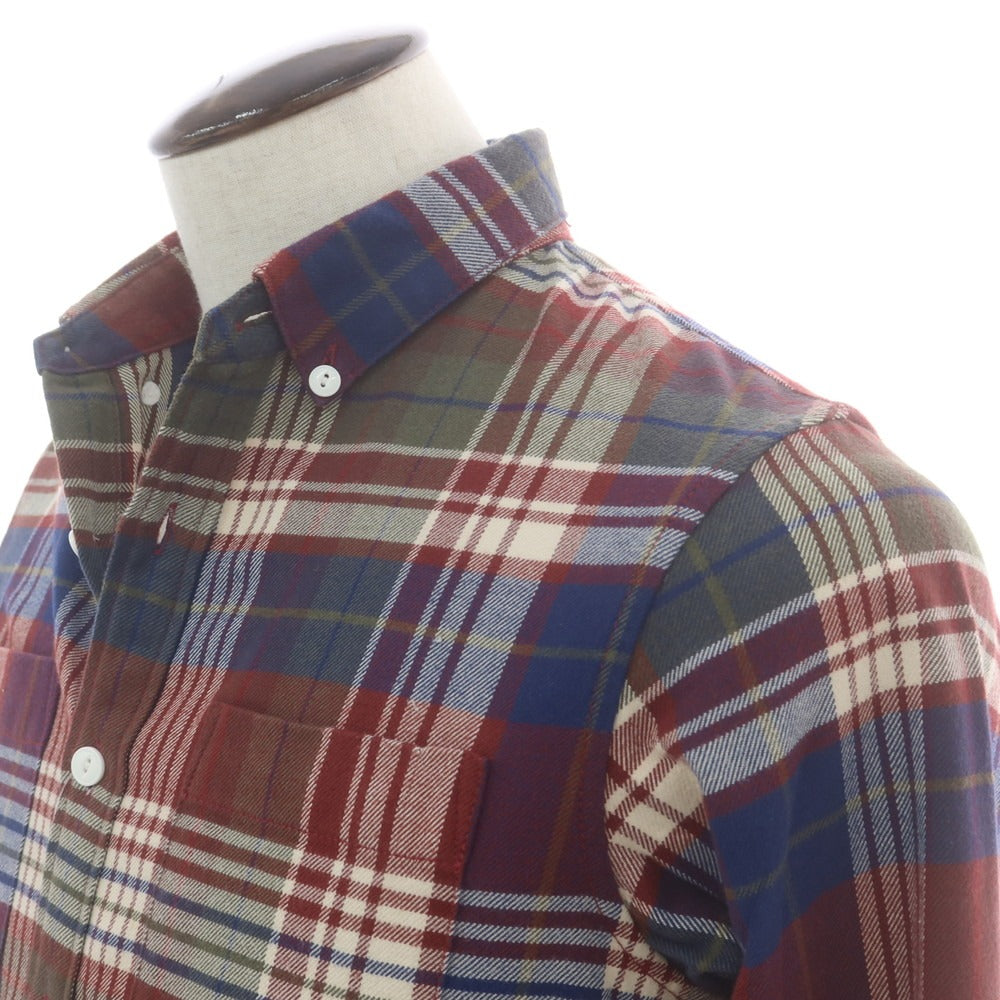 【中古】ザノースフェイス THE NORTH FACE ポリエステルコットン チェック ボタンダウン カジュアルシャツ ブラウンxダークレッド【サイズL】【 状態ランクB 】【 メンズ 】 [CPD]