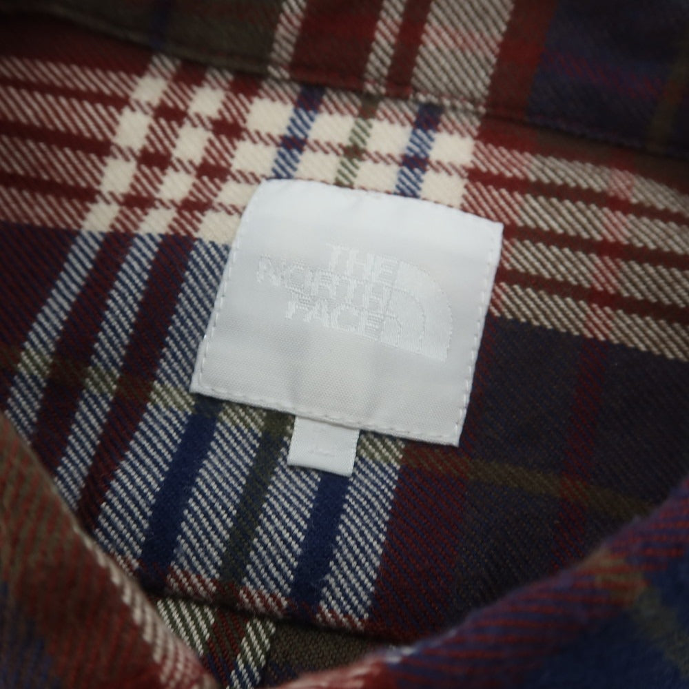 【中古】ザノースフェイス THE NORTH FACE ポリエステルコットン チェック ボタンダウン カジュアルシャツ ブラウンxダークレッド【サイズL】【 状態ランクB 】【 メンズ 】 [CPD]
