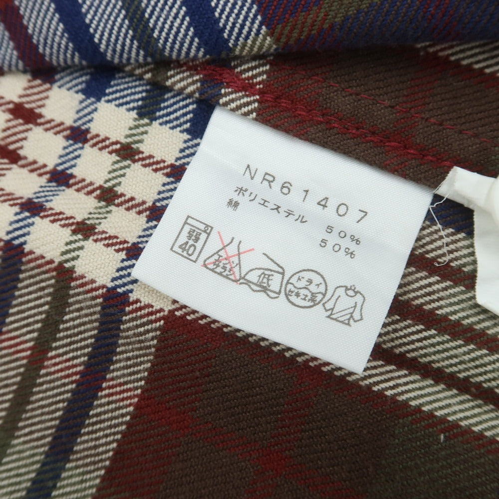 【中古】ザノースフェイス THE NORTH FACE ポリエステルコットン チェック ボタンダウン カジュアルシャツ ブラウンxダークレッド【サイズL】【 状態ランクB 】【 メンズ 】 [CPD]