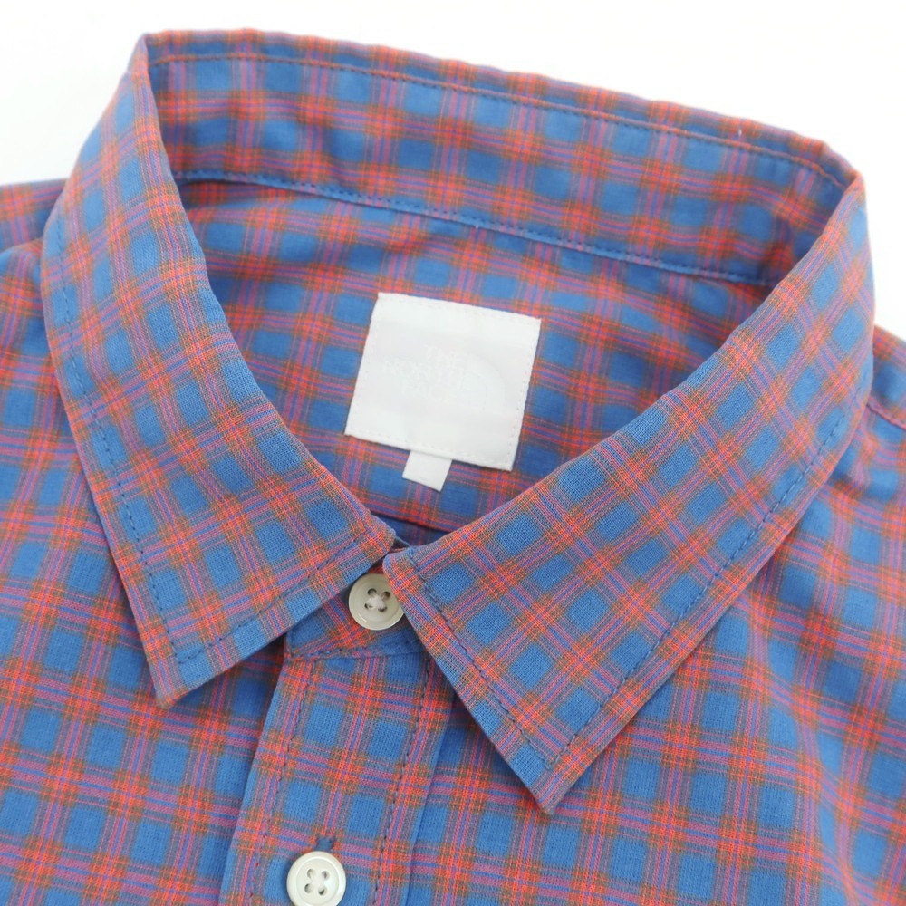 【中古】ザノースフェイス THE NORTH FACE ポリエステルマキシフレッシュ チェック カジュアルシャツ ライトブルーxオレンジ【 L 】【 状態ランクB 】【 メンズ 】