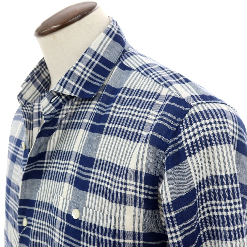 【中古】ザノースフェイス THE NORTH FACE ポリエステルコットンリネン チェック カジュアルシャツ ライトネイビーxホワイト【サイズL】【 状態ランクB 】【 メンズ 】