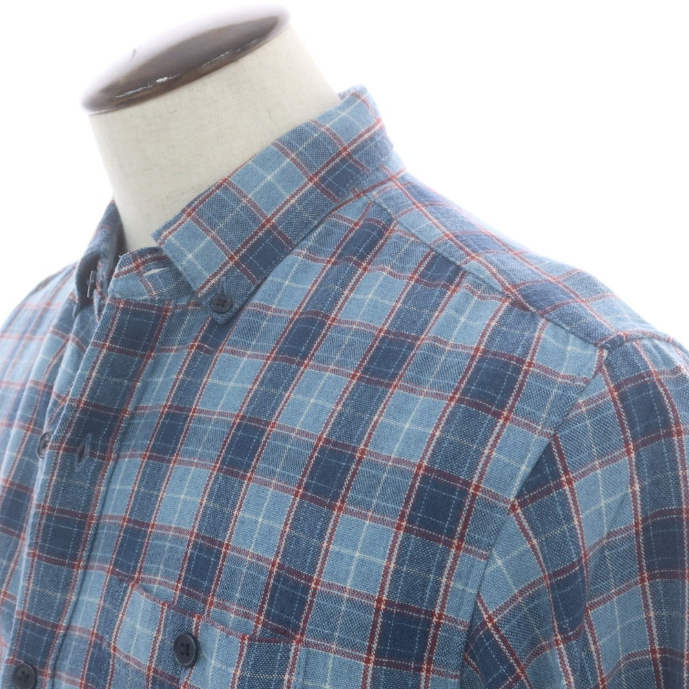 【中古】ザノースフェイス THE NORTH FACE ウールナイロン チェック ボタンダウン カジュアルシャツ ライトブルーxダークレッド【サイズL】【 状態ランクB 】【 メンズ 】 [CPD]
