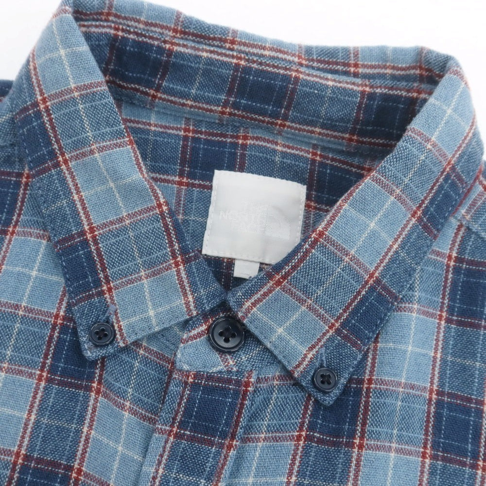 【中古】ザノースフェイス THE NORTH FACE ウールナイロン チェック ボタンダウン カジュアルシャツ ライトブルーxダークレッド【サイズL】【 状態ランクB 】【 メンズ 】 [CPD]