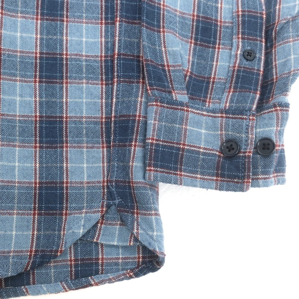 【中古】ザノースフェイス THE NORTH FACE ウールナイロン チェック ボタンダウン カジュアルシャツ ライトブルーxダークレッド【サイズL】【 状態ランクB 】【 メンズ 】 [CPD]