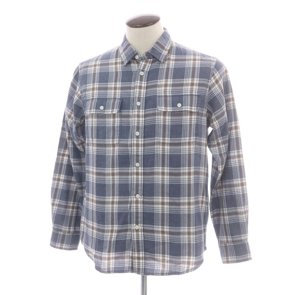 【中古】ザノースフェイス THE NORTH FACE ポリエステルコットン チェック カジュアルシャツ グレイッシュネイビーxホワイト【サイズL】【 状態ランクB 】【 メンズ 】 [CPD]