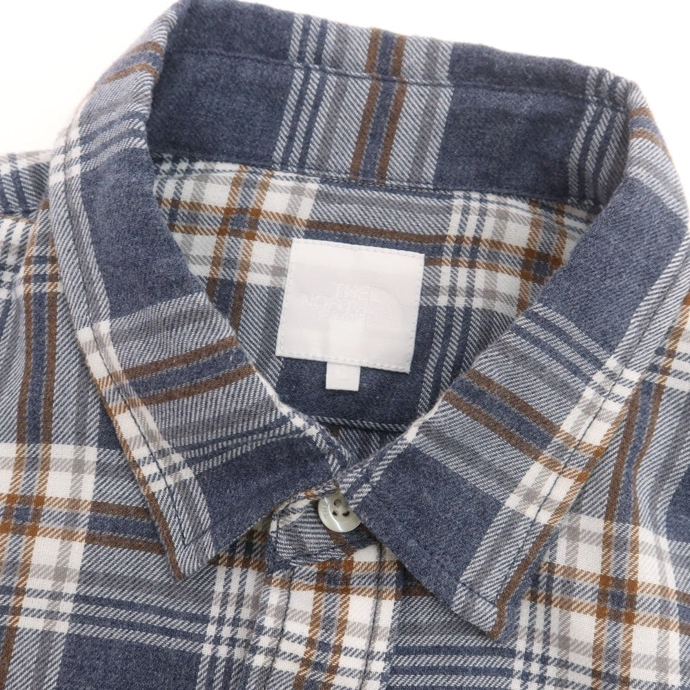 【中古】ザノースフェイス THE NORTH FACE ポリエステルコットン チェック カジュアルシャツ グレイッシュネイビーxホワイト【サイズL】【 状態ランクB 】【 メンズ 】 [CPD]