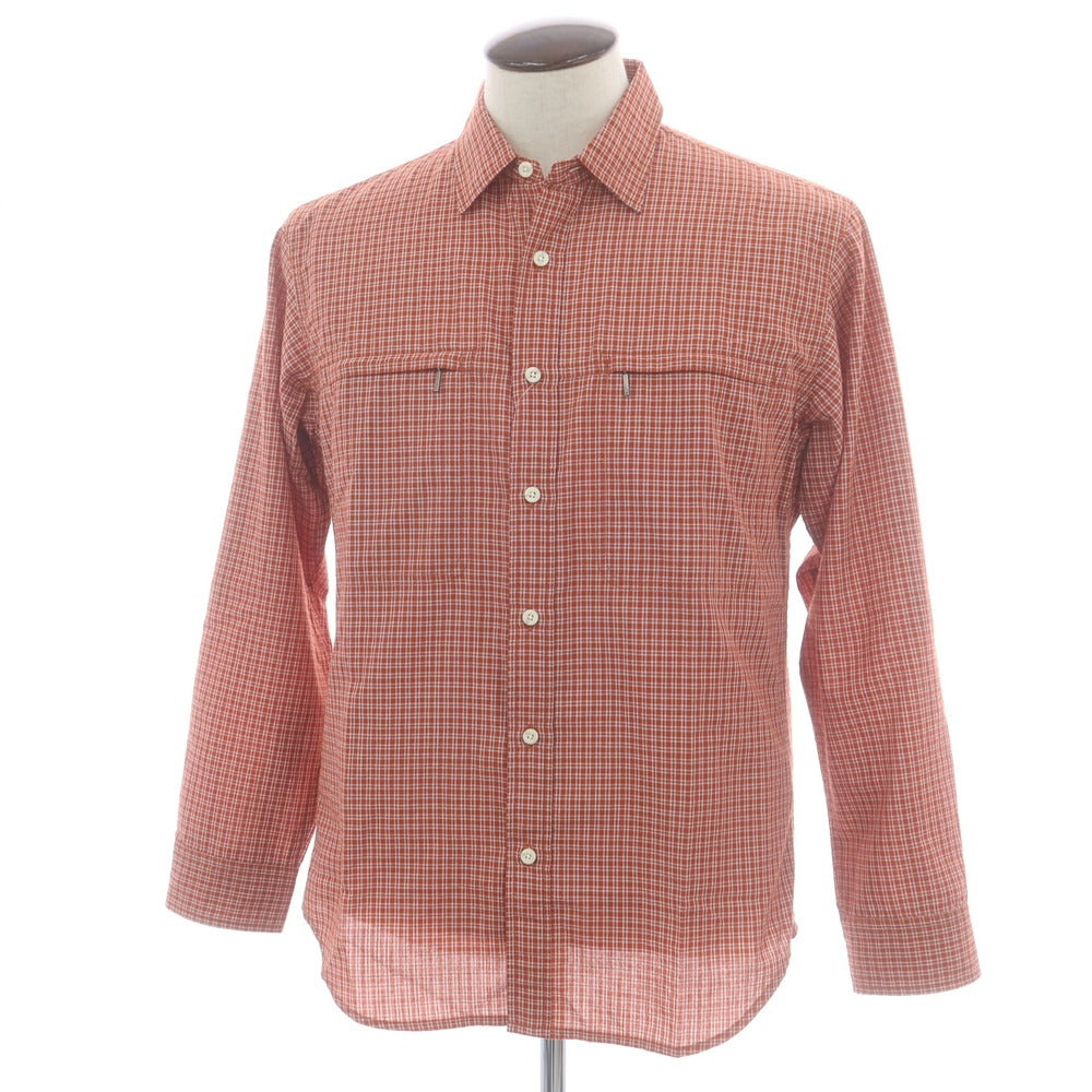 【中古】ザノースフェイス THE NORTH FACE ポリエステル チェック カジュアルシャツ オレンジレッド系xホワイト【 L 】【 状態ランクB 】【 メンズ 】