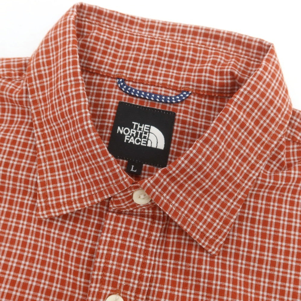 【中古】ザノースフェイス THE NORTH FACE ポリエステル チェック カジュアルシャツ オレンジレッド系xホワイト【サイズL】【 状態ランクB 】【 メンズ 】 [CPD]