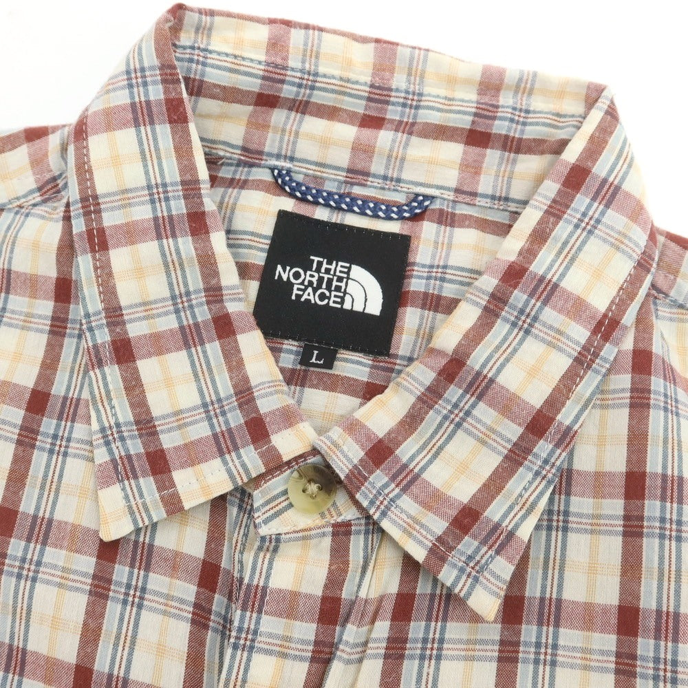 【中古】ザノースフェイス THE NORTH FACE ポリエステルキュプラ チェック カジュアルシャツ ホワイトxレディッシュブラウン【サイズL】【 状態ランクB 】【 メンズ 】 [CPD]