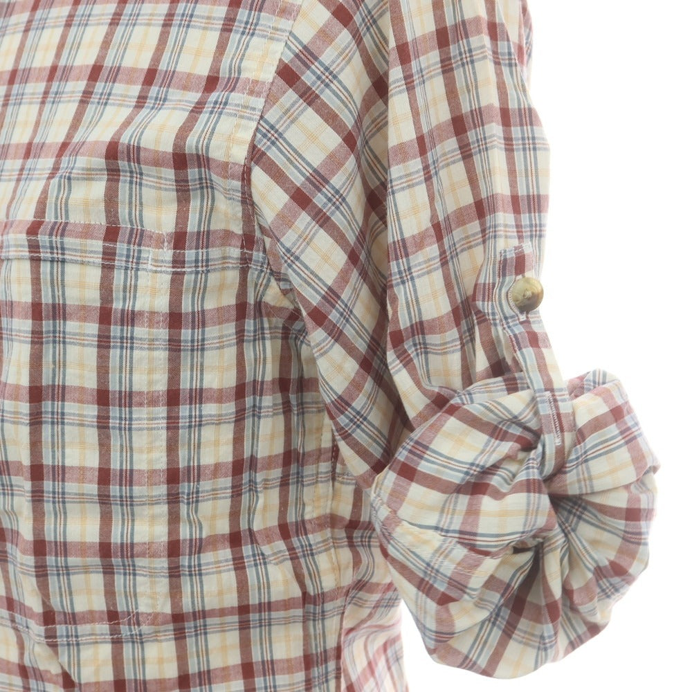 【中古】ザノースフェイス THE NORTH FACE ポリエステルキュプラ チェック カジュアルシャツ ホワイトxレディッシュブラウン【サイズL】【 状態ランクB 】【 メンズ 】 [CPD]