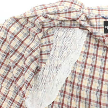 【中古】ザノースフェイス THE NORTH FACE ポリエステルキュプラ チェック カジュアルシャツ ホワイトxレディッシュブラウン【 L 】【 状態ランクB 】【 メンズ 】