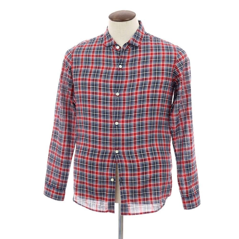 【中古】ザノースフェイス THE NORTH FACE ポリエステルコットンリネン チェック カジュアルシャツ レッドxネイビー【サイズL】【 状態ランクB 】【 メンズ 】 [DPD]