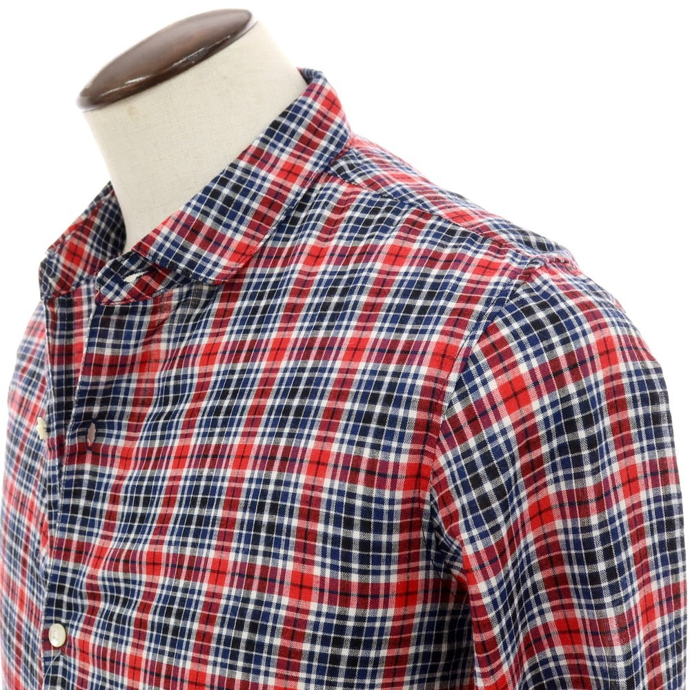 【中古】ザノースフェイス THE NORTH FACE ポリエステルコットンリネン チェック カジュアルシャツ レッドxネイビー【サイズL】【 状態ランクB 】【 メンズ 】 [DPD]