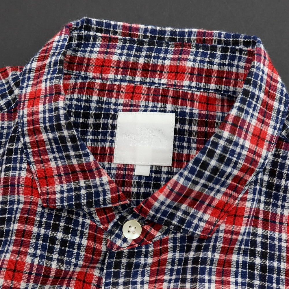【中古】ザノースフェイス THE NORTH FACE ポリエステルコットンリネン チェック カジュアルシャツ レッドxネイビー【サイズL】【 状態ランクB 】【 メンズ 】