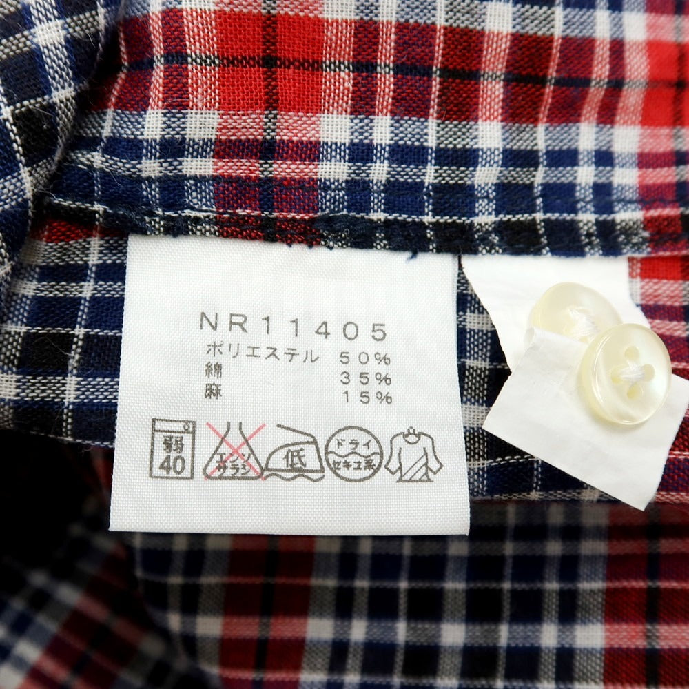 【中古】ザノースフェイス THE NORTH FACE ポリエステルコットンリネン チェック カジュアルシャツ レッドxネイビー【サイズL】【 状態ランクB 】【 メンズ 】 [DPD]