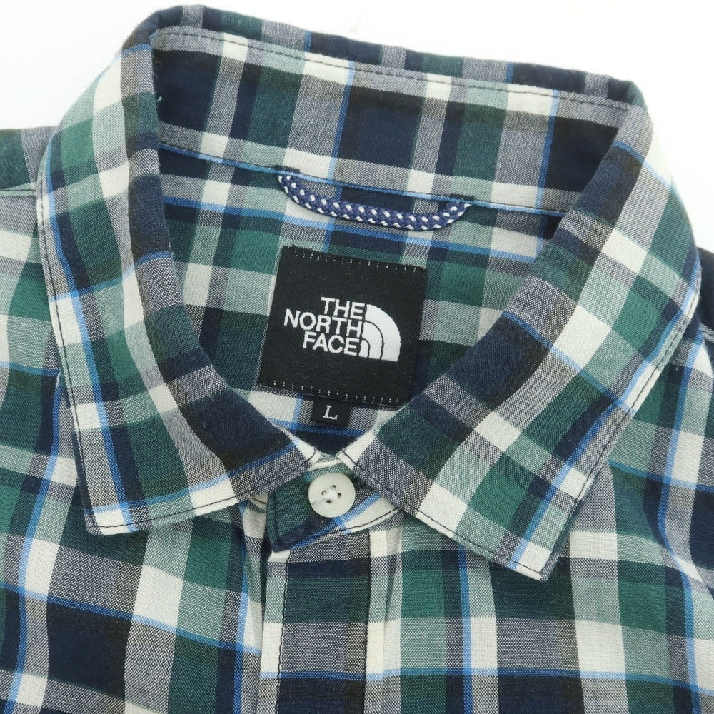 【中古】ザノースフェイス THE NORTH FACE ポリエステルマキシフレッシュ チェック カジュアルシャツ ネイビーxグリーン【サイズL】【 状態ランクB 】【 メンズ 】 [CPD]
