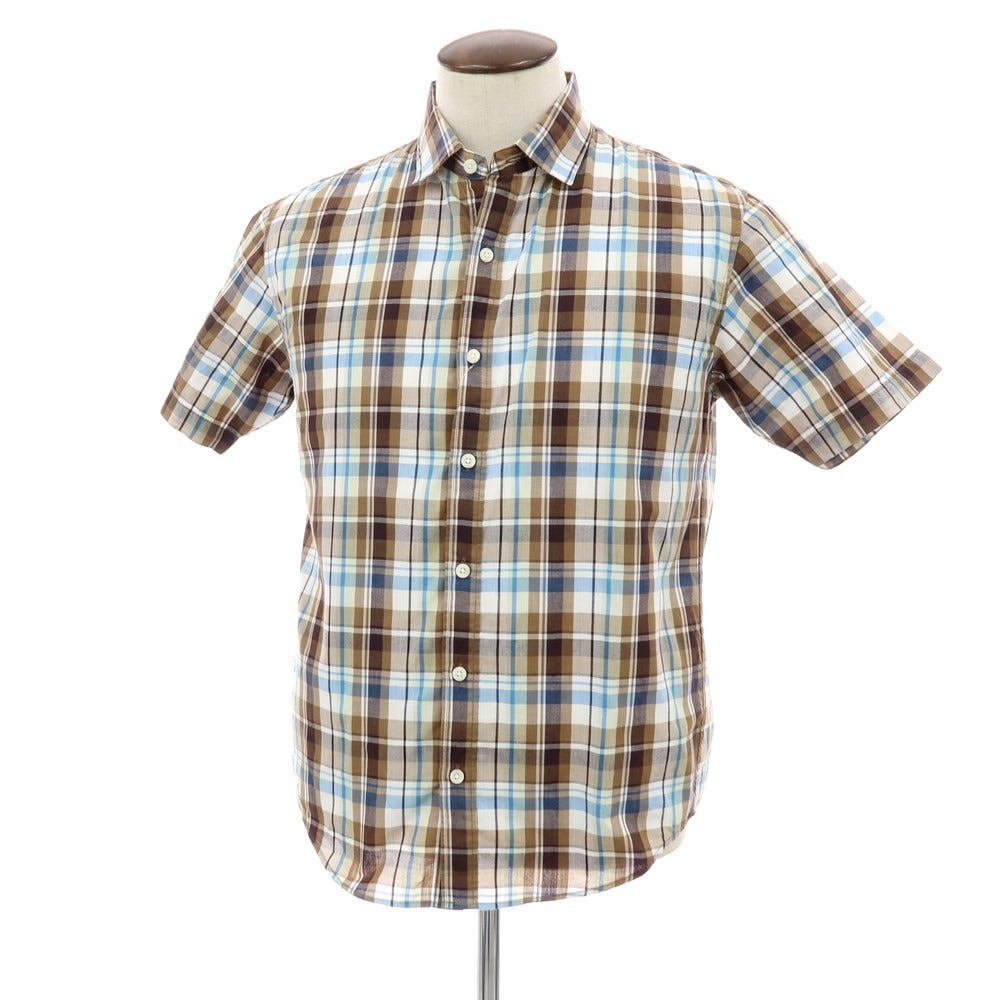 【中古】ザノースフェイス THE NORTH FACE ポリエステルコットン チェック 半袖シャツ ブラウンxホワイト【サイズL】【 状態ランクB 】【 メンズ 】