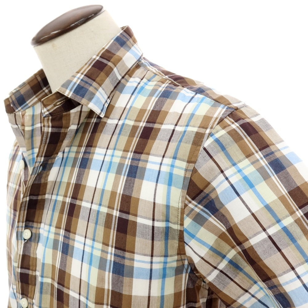 【中古】ザノースフェイス THE NORTH FACE ポリエステルコットン チェック 半袖シャツ ブラウンxホワイト【サイズL】【 状態ランクB 】【 メンズ 】 [DPD]