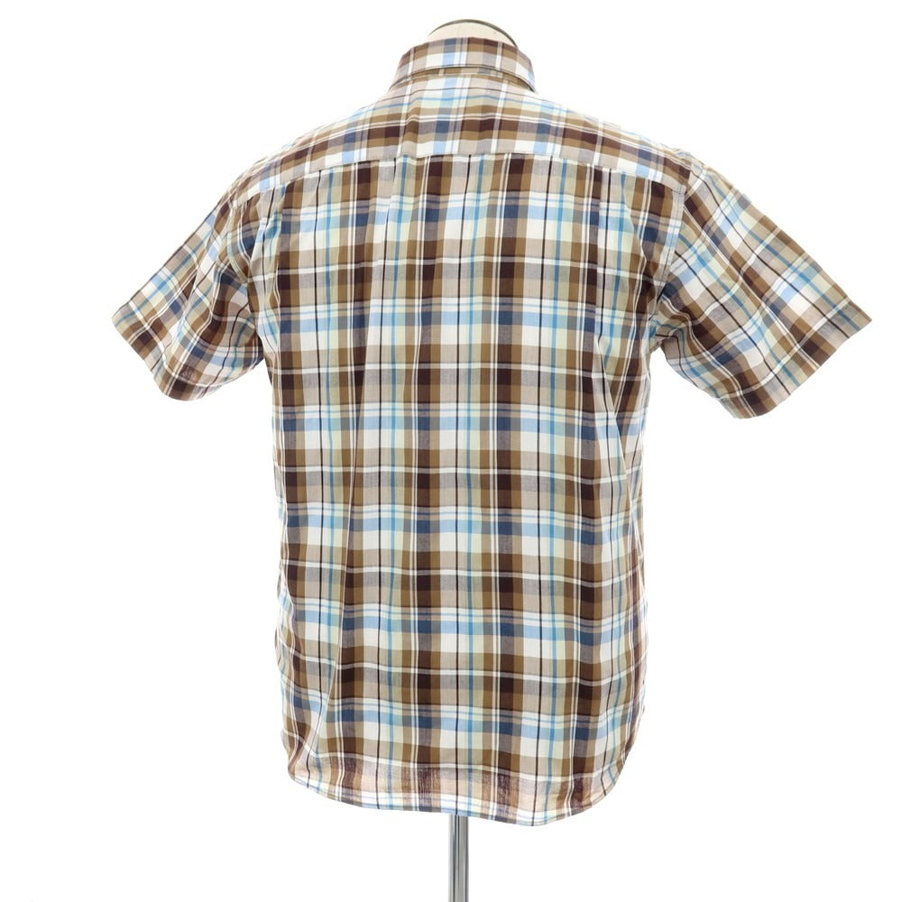 【中古】ザノースフェイス THE NORTH FACE ポリエステルコットン チェック 半袖シャツ ブラウンxホワイト【サイズL】【 状態ランクB 】【 メンズ 】