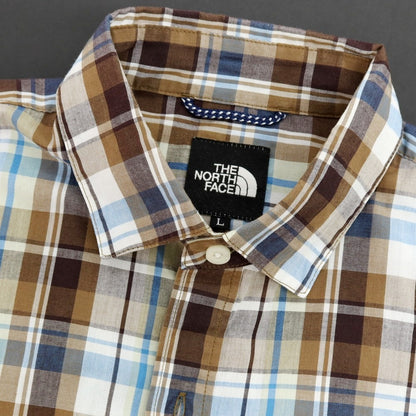 【中古】ザノースフェイス THE NORTH FACE ポリエステルコットン チェック 半袖シャツ ブラウンxホワイト【サイズL】【 状態ランクB 】【 メンズ 】