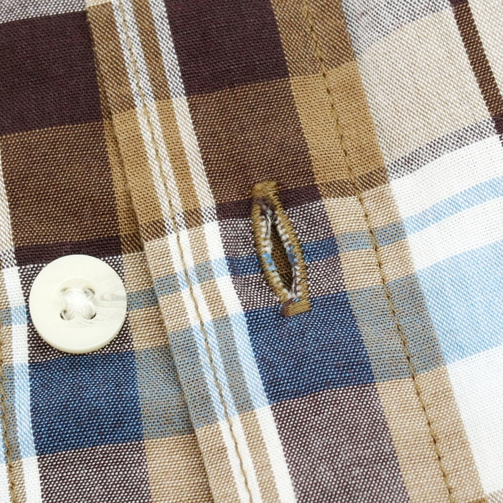 【中古】ザノースフェイス THE NORTH FACE ポリエステルコットン チェック 半袖シャツ ブラウンxホワイト【サイズL】【 状態ランクB 】【 メンズ 】