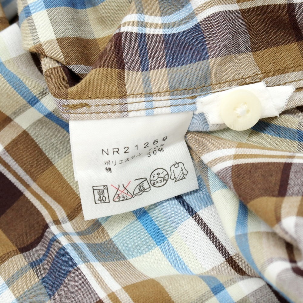 【中古】ザノースフェイス THE NORTH FACE ポリエステルコットン チェック 半袖シャツ ブラウンxホワイト【サイズL】【 状態ランクB 】【 メンズ 】 [DPD]