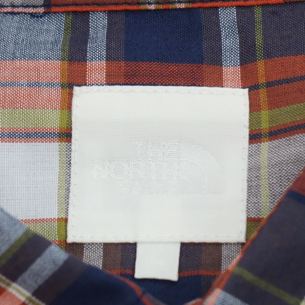 【中古】ザノースフェイス THE NORTH FACE ポリエステル チェック 半袖シャツ オレンジxネイビー【サイズL】【 状態ランクB 】【 メンズ 】 [DPD]