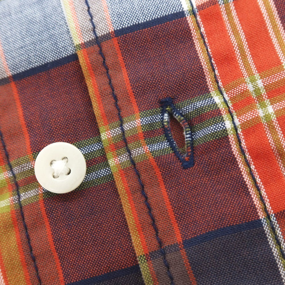 【中古】ザノースフェイス THE NORTH FACE ポリエステル チェック 半袖シャツ オレンジxネイビー【サイズL】【 状態ランクB 】【 メンズ 】