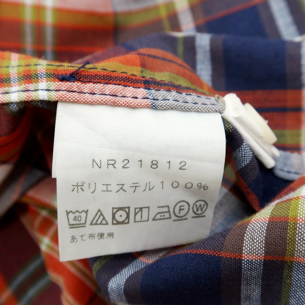 【中古】ザノースフェイス THE NORTH FACE ポリエステル チェック 半袖シャツ オレンジxネイビー【サイズL】【 状態ランクB 】【 メンズ 】 [DPD]