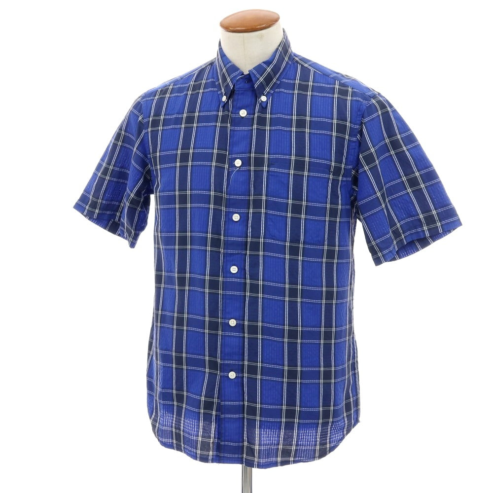 【中古】ザノースフェイス THE NORTH FACE ナイロン チェック ボタンダウン 半袖シャツ ウルトラマリンブルーxネイビー【サイズM】【 状態ランクB 】【 メンズ 】