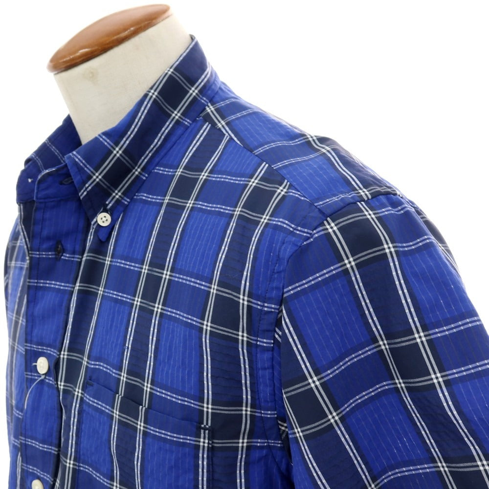 【中古】ザノースフェイス THE NORTH FACE ナイロン チェック ボタンダウン 半袖シャツ ウルトラマリンブルーxネイビー【サイズM】【 状態ランクB 】【 メンズ 】