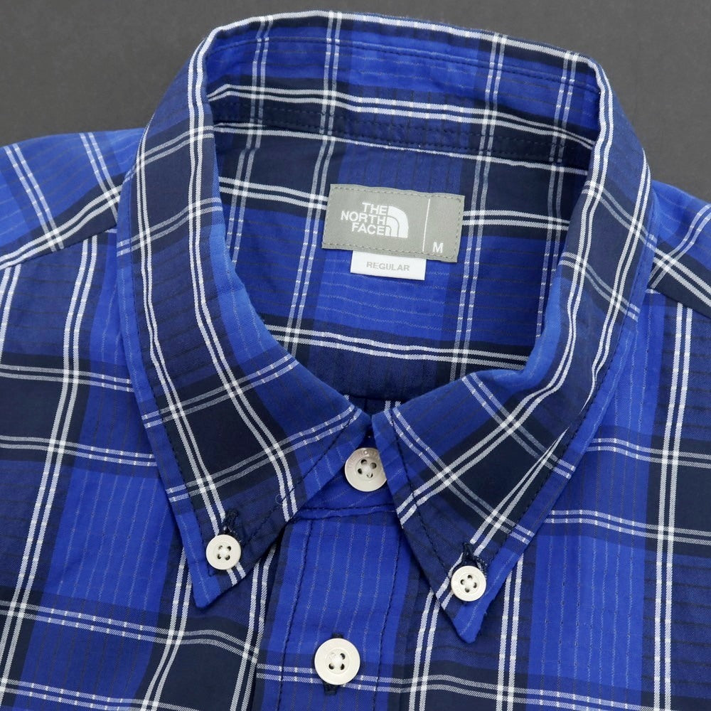 【中古】ザノースフェイス THE NORTH FACE ナイロン チェック ボタンダウン 半袖シャツ ウルトラマリンブルーxネイビー【サイズM】【 状態ランクB 】【 メンズ 】