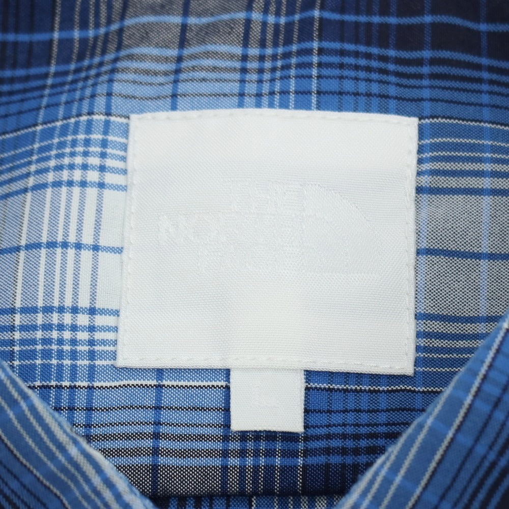 【中古】ザノースフェイス THE NORTH FACE ナイロンポリエステル チェック 半袖シャツ コバルトブルーxホワイト【サイズL】【 状態ランクB 】【 メンズ 】