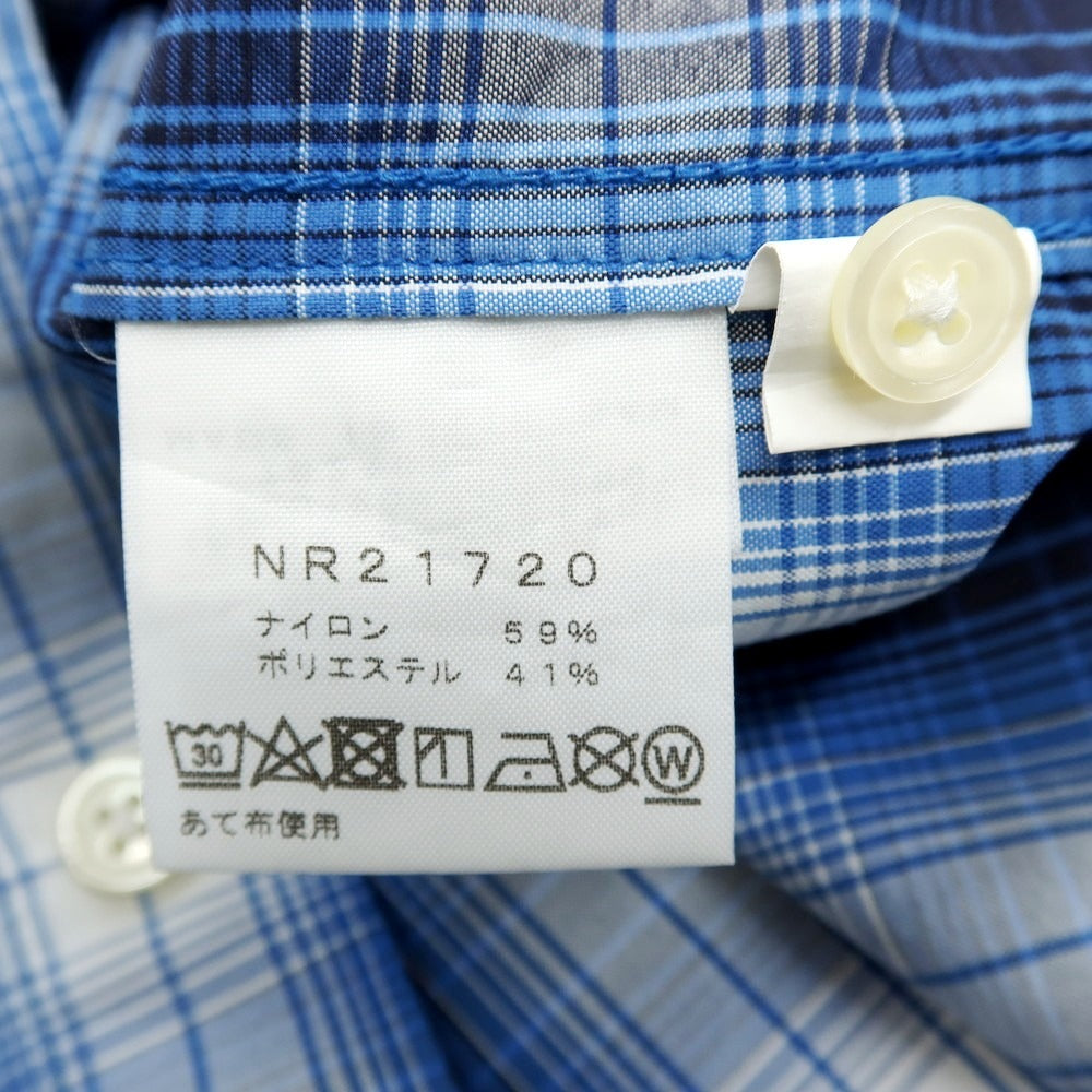 【中古】ザノースフェイス THE NORTH FACE ナイロンポリエステル チェック 半袖シャツ コバルトブルーxホワイト【 サイズL 】【 状態ランクB 】【 メンズ 】 [CPD]