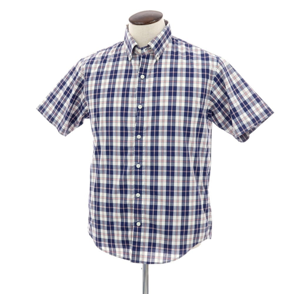 【中古】ザノースフェイス THE NORTH FACE ポリエステルコットン チェック ボタンダウン 半袖シャツ ネイビーxホワイト【サイズL】【 状態ランクB 】【 メンズ 】