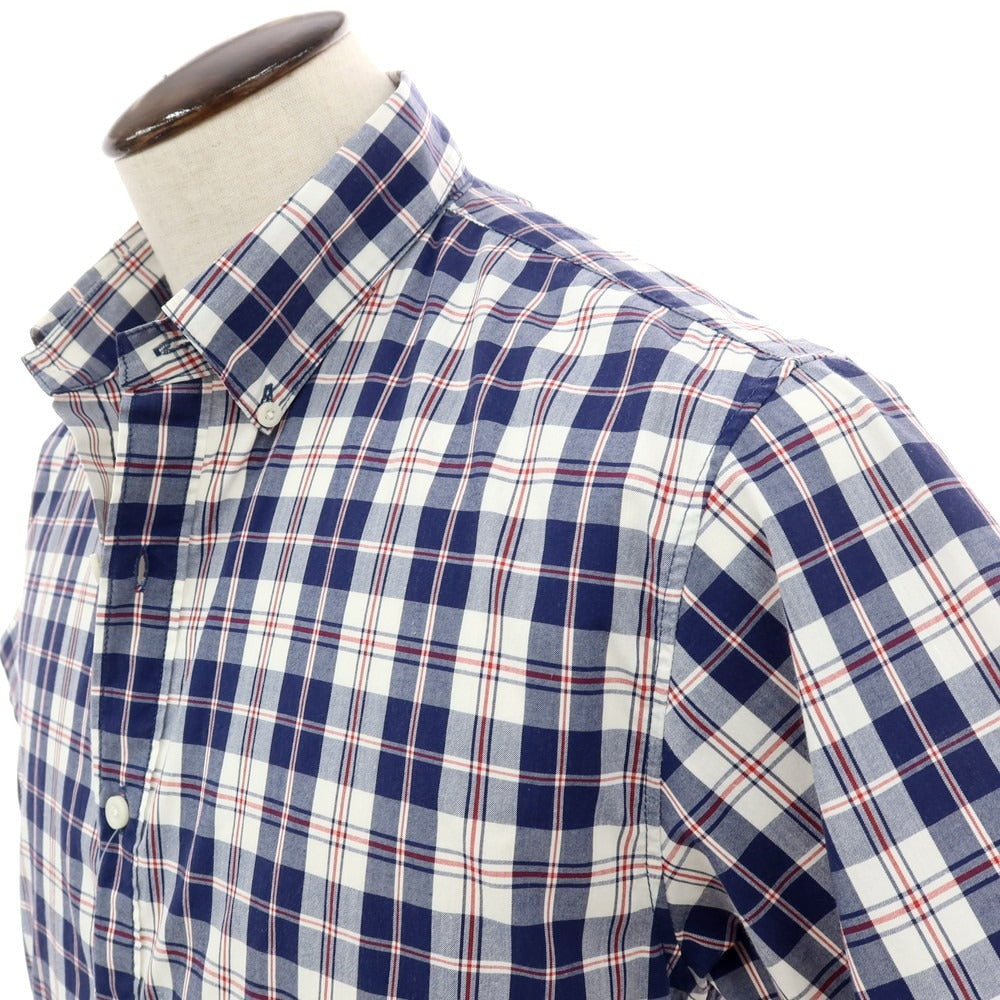 【中古】ザノースフェイス THE NORTH FACE ポリエステルコットン チェック ボタンダウン 半袖シャツ ネイビーxホワイト【サイズL】【 状態ランクB 】【 メンズ 】