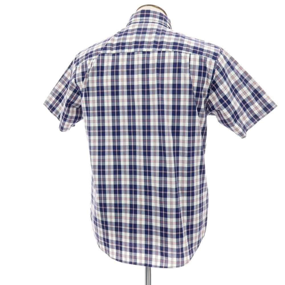 【中古】ザノースフェイス THE NORTH FACE ポリエステルコットン チェック ボタンダウン 半袖シャツ ネイビーxホワイト【サイズL】【 状態ランクB 】【 メンズ 】