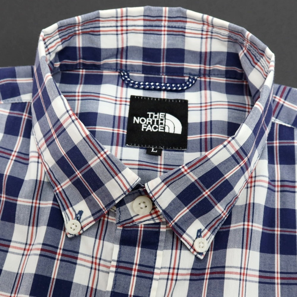 【中古】ザノースフェイス THE NORTH FACE ポリエステルコットン チェック ボタンダウン 半袖シャツ ネイビーxホワイト【サイズL】【 状態ランクB 】【 メンズ 】