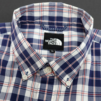【中古】ザノースフェイス THE NORTH FACE ポリエステルコットン チェック ボタンダウン 半袖シャツ ネイビーxホワイト【サイズL】【 状態ランクB 】【 メンズ 】