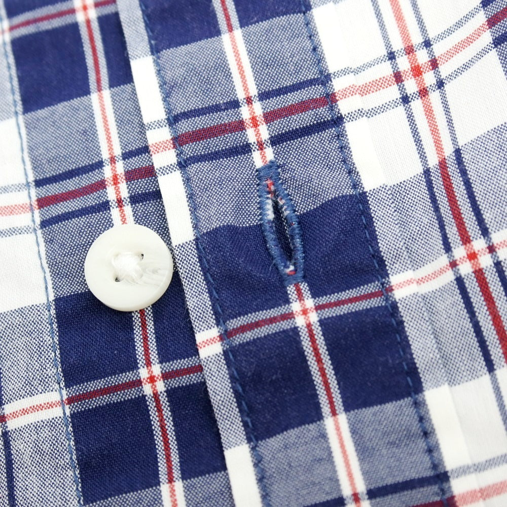 【中古】ザノースフェイス THE NORTH FACE ポリエステルコットン チェック ボタンダウン 半袖シャツ ネイビーxホワイト【サイズL】【 状態ランクB 】【 メンズ 】