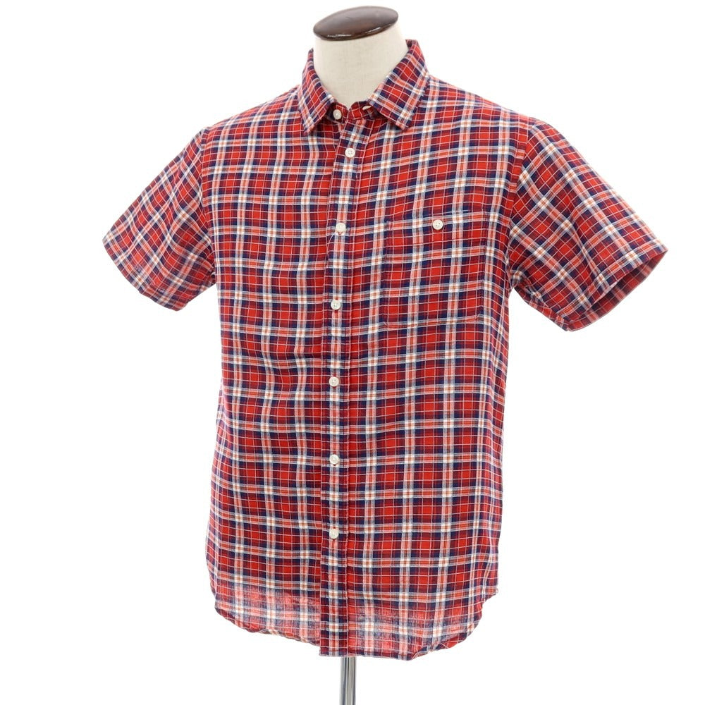 【中古】ザノースフェイス THE NORTH FACE コットンポリエステル チェック 半袖シャツ レッドxネイビー【サイズL】【 状態ランクB 】【 メンズ 】